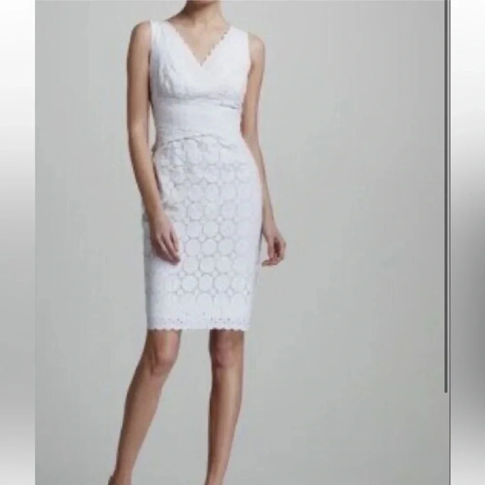 Kay Unger sheath dress blue sleeveless eyelet lace cotton excellent Size 2 - Picture 7 of 9